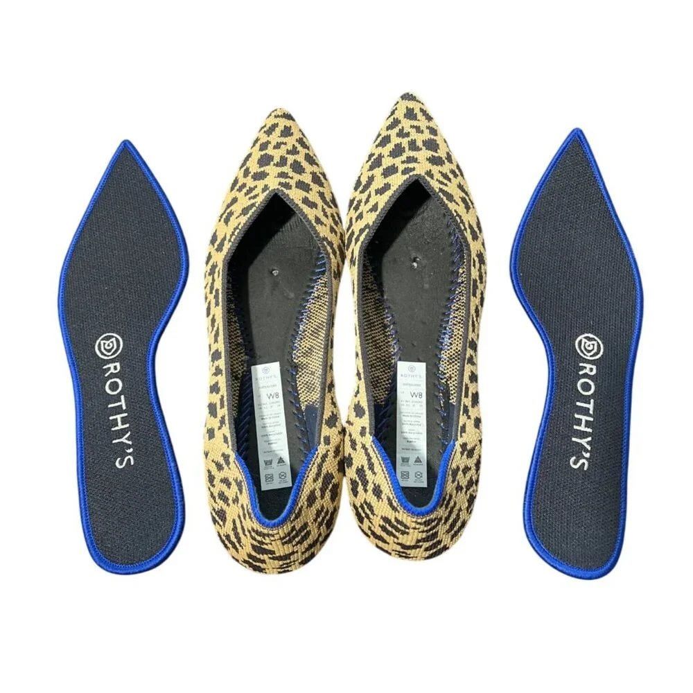 Rothys The Point Leopard Print Flats Women Size 8 Knit Big Cat Tan Black Slip-On - Picture 4 of 10